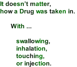It doesn’t matter,  how a Drug was taken in.         With ...           swallowing,          inhalation,          touching,          or injection.